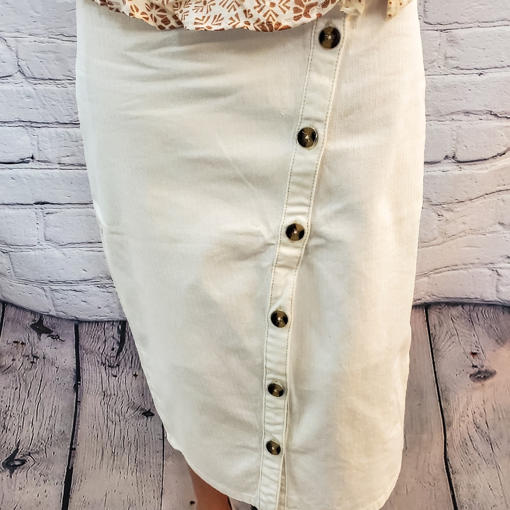 White denim midi skirt